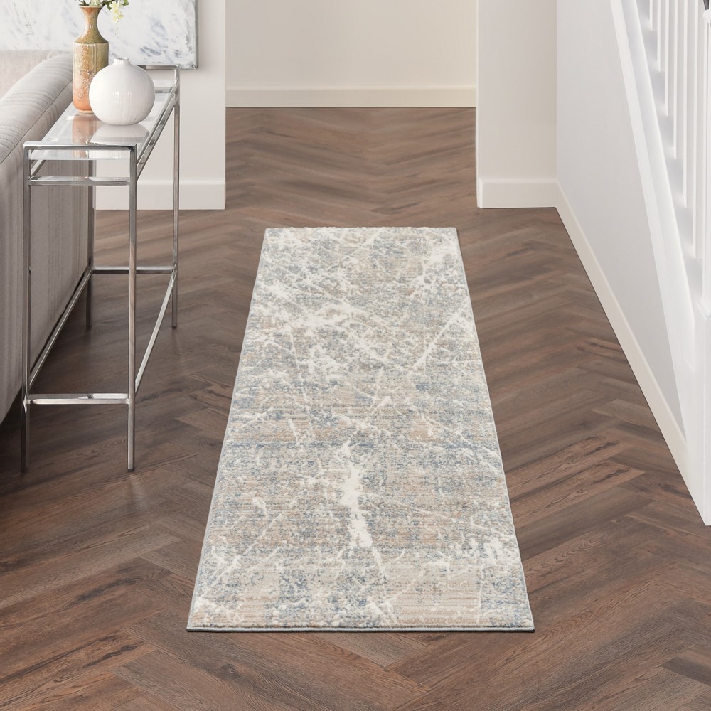 Nourison Exhale Abstract Runner Rugs EXL02 in Beige Blue